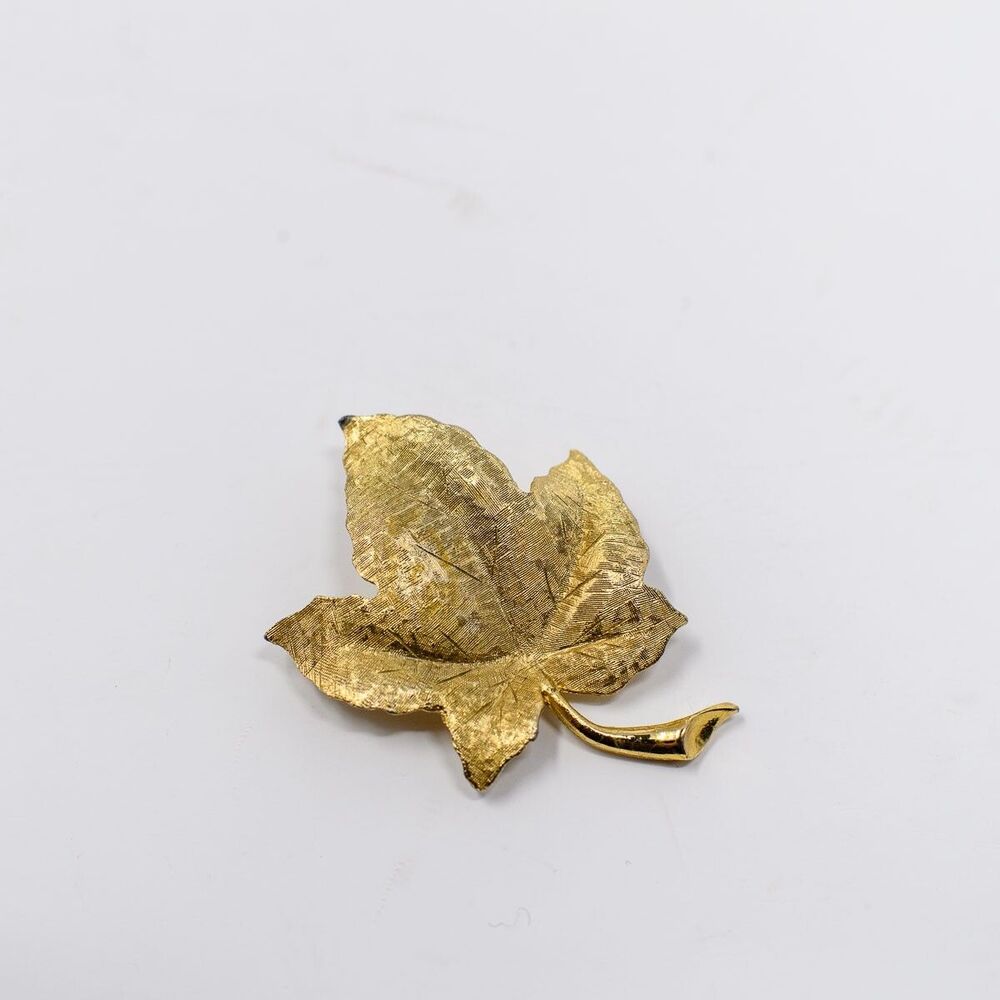 Vintage Signed Charel Textured Brushed Gold tone Brooch Pin